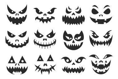 Korkunç ve komik Cadılar Bayramı Balkabağı ve Hayalet Yüzler 'in vektör çizimi Cadılar Bayramı projelerine ürkütücü ama eğlenceli bir dokunuş katıyor. Dekorasyon ve parti davetleri için mükemmel..