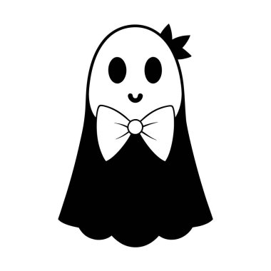 Tatlı cadılar bayramı pembe hayaleti ve yay vektör çizimi. Kız işi, şık tasarımlar, çıkartmalar, dekorlar ve eğlenceli Cadılar Bayramı temalı projeler için mükemmel..