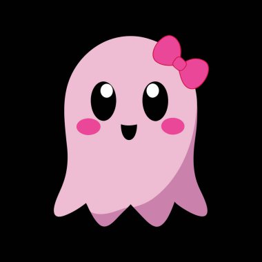 Tatlı cadılar bayramı pembe hayaleti ve yay vektör çizimi. Kız işi, şık tasarımlar, çıkartmalar, dekorlar ve eğlenceli Cadılar Bayramı temalı projeler için mükemmel..