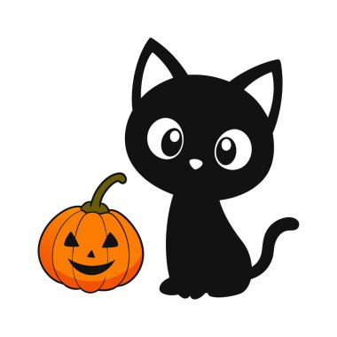 Kara Kedi ve Cadılar Bayramı Balkabağı Vektör İllüstrasyonu