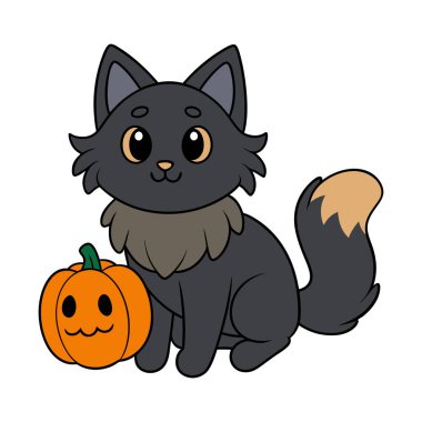 Kara Kedi ve Cadılar Bayramı Balkabağı Vektör İllüstrasyonu