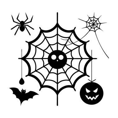 Ürkütücü örümcek ağları, Cadılar Bayramı elementleri vektör çizimi, tasarımlarınıza ürkütücü bir dokunuş eklemek için mükemmel. Dekorasyon, davetiye ve parti dekorasyonu için ideal.: