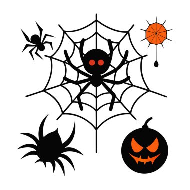 Ürkütücü örümcek ağları, Cadılar Bayramı elementleri vektör çizimi, tasarımlarınıza ürkütücü bir dokunuş eklemek için mükemmel. Dekorasyon, davetiye ve parti dekorasyonu için ideal.