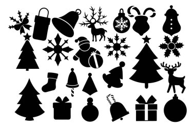 Şenlikli Noel Silueti Clipart Set Vektör İllüstrasyonu