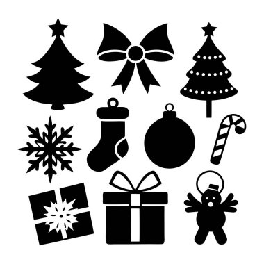 Şenlikli Noel Silueti Clipart Set Vektör İllüstrasyonu