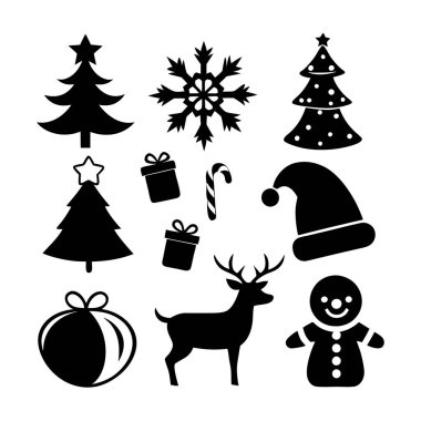 Şenlikli Noel Silueti Clipart Set Vektör İllüstrasyonu