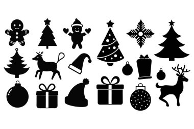 Şenlikli Noel Silueti Clipart Set Vektör İllüstrasyonu