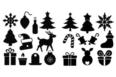 Şenlikli Noel Silueti Clipart Set Vektör İllüstrasyonu