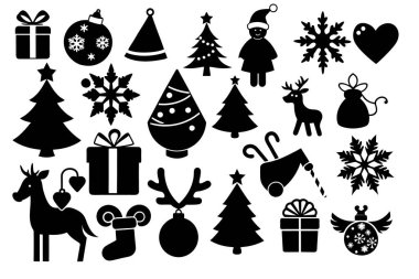 Şenlikli Noel Silueti Clipart Set Vektör İllüstrasyonu