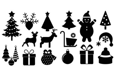 Şenlikli Noel Silueti Clipart Set Vektör İllüstrasyonu
