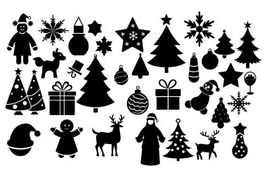Şenlikli Noel Silueti Clipart Set Vektör İllüstrasyonu