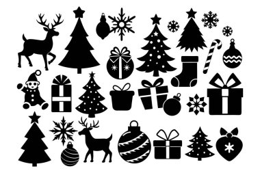 Şenlikli Noel Silueti Clipart Set Vektör İllüstrasyonu