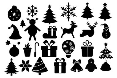 Şenlikli Noel Silueti Clipart Set Vektör İllüstrasyonu