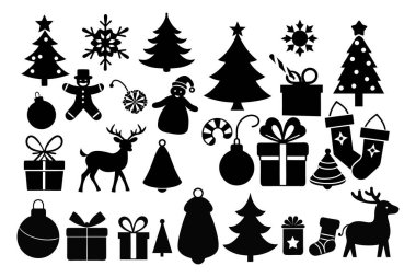 Şenlikli Noel Silueti Clipart Set Vektör İllüstrasyonu