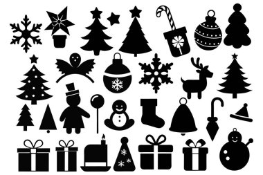 Şenlikli Noel Silueti Clipart Set Vektör İllüstrasyonu