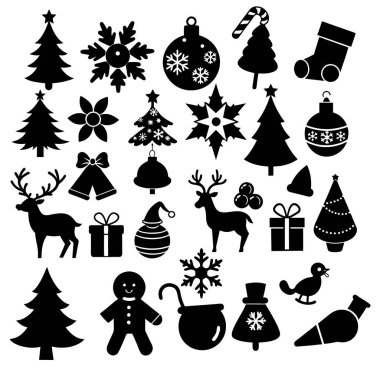 Şenlikli Noel Silueti Clipart Set Vektör İllüstrasyonu