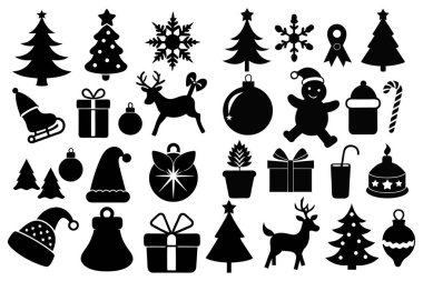 Şenlikli Noel Silueti Clipart Set Vektör İllüstrasyonu
