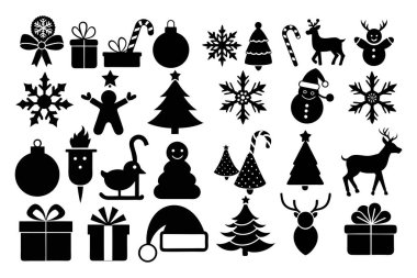 Şenlikli Noel Silueti Clipart Set Vektör İllüstrasyonu