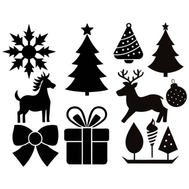 Şenlikli Noel Silueti Clipart Set Vektör İllüstrasyonu