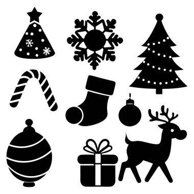 Şenlikli Noel Silueti Clipart Set Vektör İllüstrasyonu