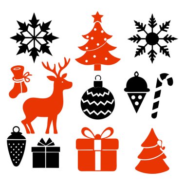 Şenlikli Noel Silueti Clipart Set Vektör İllüstrasyonu