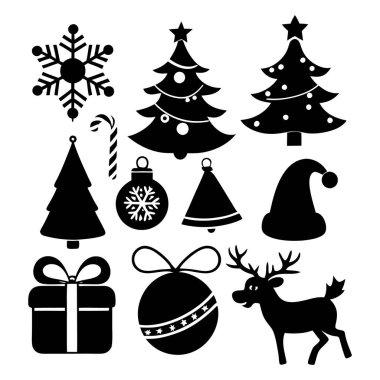 Şenlikli Noel Silueti Clipart Set Vektör İllüstrasyonu