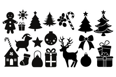 Şenlikli Noel Silueti Clipart Set Vektör İllüstrasyonu