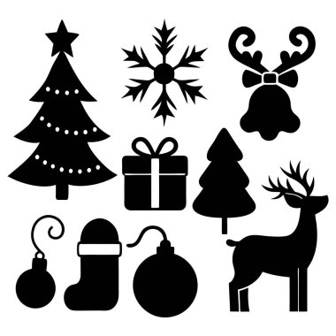 Şenlikli Noel Silueti Clipart Set Vektör İllüstrasyonu