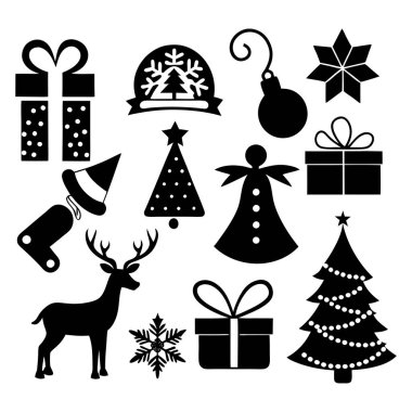 Şenlikli Noel Silueti Clipart Set Vektör İllüstrasyonu