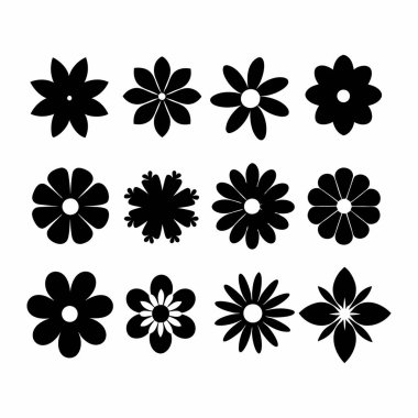 Siyah Çiçekler Süslemeleri Vektör İllüstrasyonunu Ayarla.