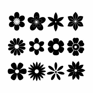 Siyah Çiçekler Süslemeleri Vektör İllüstrasyonunu Ayarla.