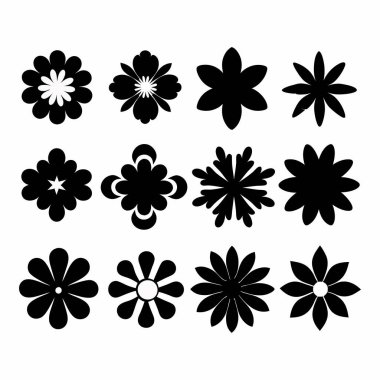 Siyah Çiçekler Süslemeleri Vektör İllüstrasyonunu Ayarla.