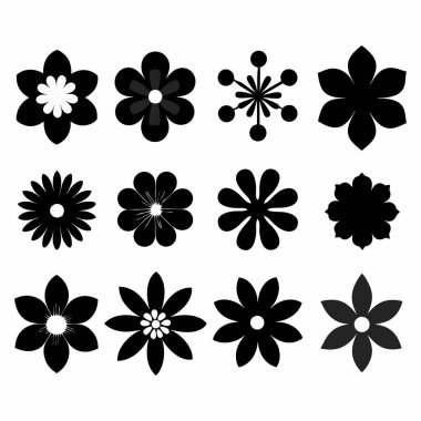 Siyah Çiçekler Süslemeleri Vektör İllüstrasyonunu Ayarla.