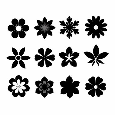 Siyah Çiçekler Süslemeleri Vektör İllüstrasyonunu Ayarla.