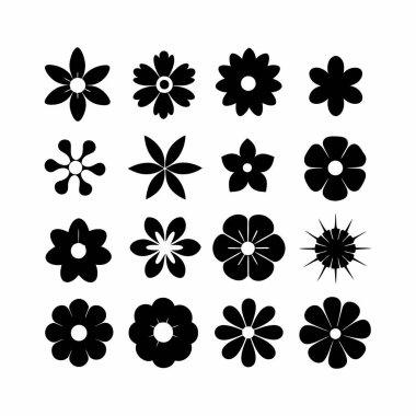 Siyah Çiçekler Süslemeleri Vektör İllüstrasyonunu Ayarla.