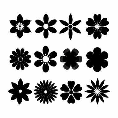 Siyah Çiçekler Süslemeleri Vektör İllüstrasyonunu Ayarla.