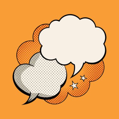 Tasarımlara, çizgi romanlara, posterlere ve yaratıcı projelere eğlenceli ve klasik bir dokunuş eklemek için mükemmel olan Retro sözcük baloncukları ve komik şekiller vektör ilülasyonu.