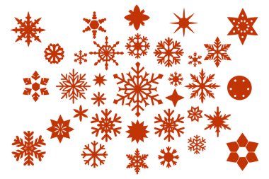 Kış kristal tasarımları içeren çarpıcı düz kar taneleri vektör illüstrasyonları, tatil dekorasyonu, Noel kartları ve festival grafik projeleri için mükemmel.