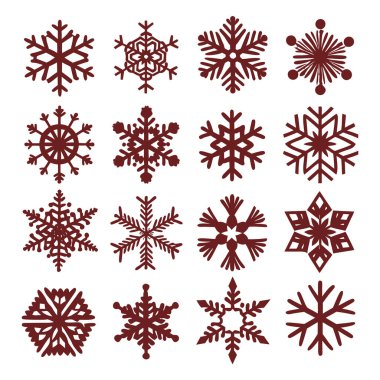 Kış kristal tasarımları içeren çarpıcı düz kar taneleri vektör illüstrasyonları, tatil dekorasyonu, Noel kartları ve festival grafik projeleri için mükemmel.