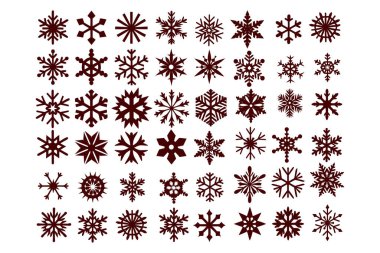 Kış kristal tasarımları içeren çarpıcı düz kar taneleri vektör illüstrasyonları, tatil dekorasyonu, Noel kartları ve festival grafik projeleri için mükemmel.