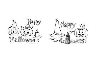 Cadılar Bayramı 'nı cadı şapkası, balkabağı, kedi ve mum içeren bu tuhaf vektör illüstrasyonuyla kutlayın. Ürkütücü dekorlar, parti davetiyeleri ve şenlikli dijital tasarımlar için mükemmel..