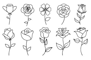 Bu zarif siyah beyaz çiçek çizgisi sanat vektörü tasarımlarınıza klasik bir güzellik katmak için mükemmeldir. Logolar, dövmeler, davetiyeler ve diğer yaratıcı projeler için ideal..