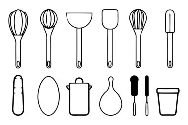 Mutfak aletlerinin kapsamlı bir koleksiyonu silüet vektörleri, mutfak temalı projeler için mükemmel. Yüksek kaliteli tasarımlar arasında yemek pişirme ve mutfak dekorasyonu için gerekli mutfak gereçleri ve gereçleri bulunmaktadır..