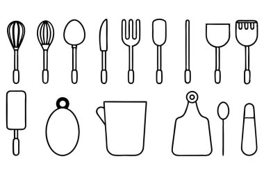 Mutfak aletlerinin kapsamlı bir koleksiyonu silüet vektörleri, mutfak temalı projeler için mükemmel. Yüksek kaliteli tasarımlar arasında yemek pişirme ve mutfak dekorasyonu için gerekli mutfak gereçleri ve gereçleri bulunmaktadır..