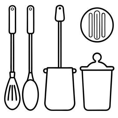 Mutfak aletlerinin kapsamlı bir koleksiyonu silüet vektörleri, mutfak temalı projeler için mükemmel. Yüksek kaliteli tasarımlar arasında yemek pişirme ve mutfak dekorasyonu için gerekli mutfak gereçleri ve gereçleri bulunmaktadır..