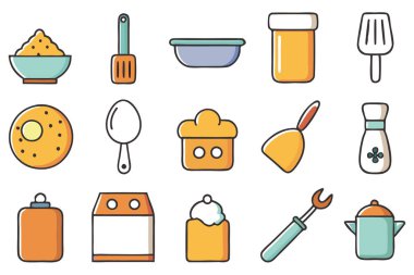 Mutfak aletlerinin kapsamlı bir koleksiyonu silüet vektörleri, mutfak temalı projeler için mükemmel. Yüksek kaliteli tasarımlar arasında yemek pişirme ve mutfak dekorasyonu için gerekli mutfak gereçleri ve gereçleri bulunmaktadır..