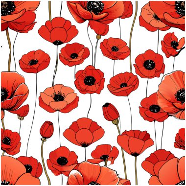 Beyaz arka planda canlı kırmızı gelincik çiçek vektör çizimi. Bu zarif ve detaylı tasarım çiçek temalı sanat, baskılar, kartlar veya dekorasyon projeleri için mükemmeldir..