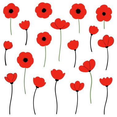 Beyaz arka planda canlı kırmızı gelincik çiçek vektör çizimi. Bu zarif ve detaylı tasarım çiçek temalı sanat, baskılar, kartlar veya dekorasyon projeleri için mükemmeldir..