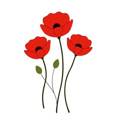 Beyaz arka planda canlı kırmızı gelincik çiçek vektör çizimi. Bu zarif ve detaylı tasarım çiçek temalı sanat, baskılar, kartlar veya dekorasyon projeleri için mükemmeldir..