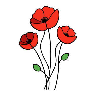 Beyaz arka planda canlı kırmızı gelincik çiçek vektör çizimi. Bu zarif ve detaylı tasarım çiçek temalı sanat, baskılar, kartlar veya dekorasyon projeleri için mükemmeldir..